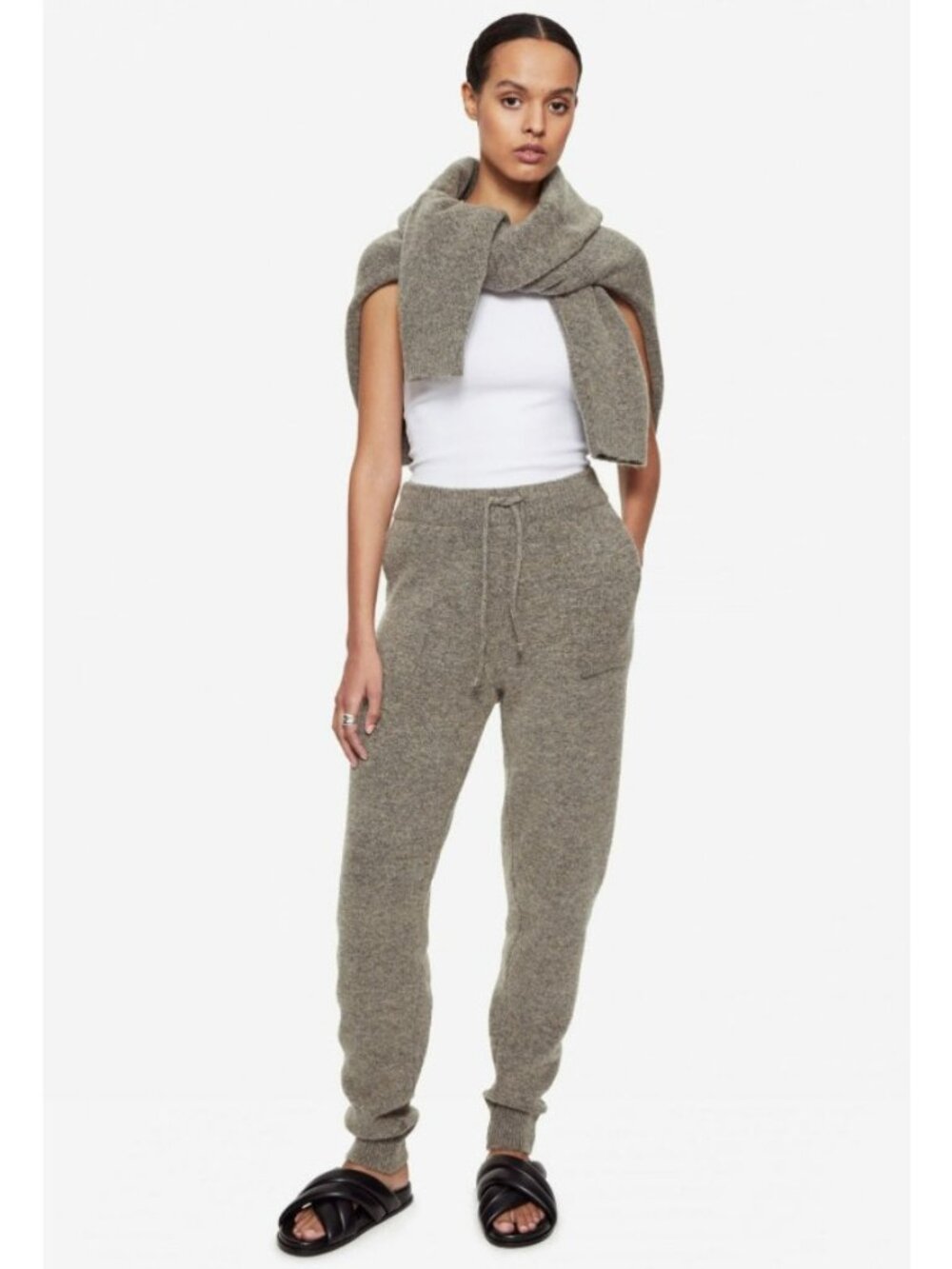 Anine Bing Saylor Gray Melange Knit Jogger Pants, Size S